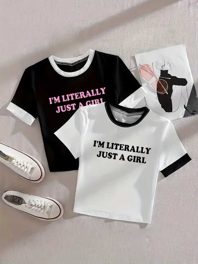 2-Pack - Summer Women's Letter-Print T-Shirts - Casual Round Neck, Short-Sleeved Tops