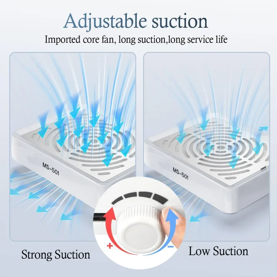 Collettore di polveri per unghie con lampada Aspirapolvere elettrico per unghie Macchina di aspirazione per ventola di polvere per manicure Gel acrilico Unghie lucidatura Na