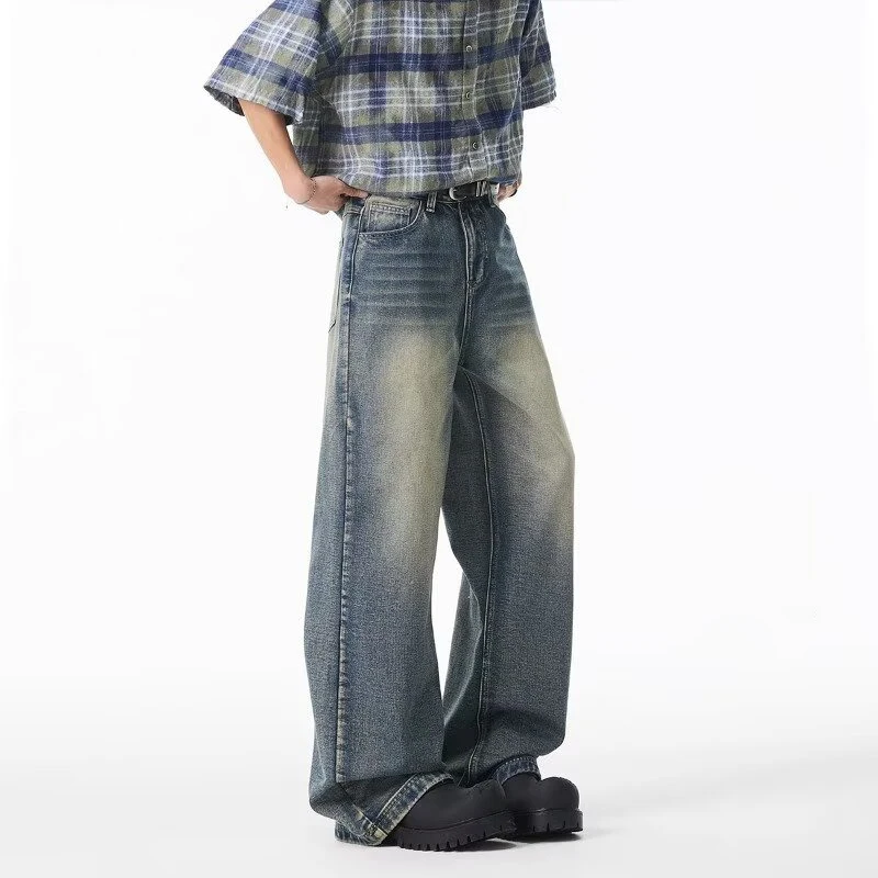 

2025 New Retro Washed Straight-Leg Jeans For Men High Street Fashion Baggy Denim Pantalones Hombre Hip Hop Distressed Y2K Jean
