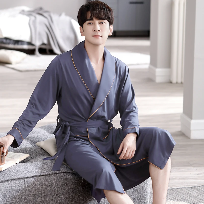 رداء طويل للرجال لربيع الخريف كيمونوس أوم بيجامات هومبر ملابس نوم بأكمام طويلة ناعمة مشروط صالة النوم البشاكير 3XL 4XL