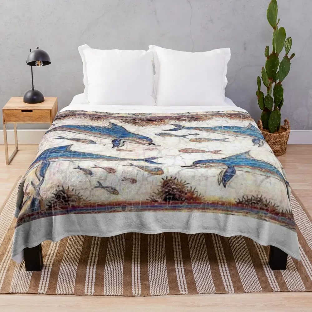 

Minoan Dolphins Fresco Throw Blanket for winter warm for winter Bed Fashionable Softs Blankets