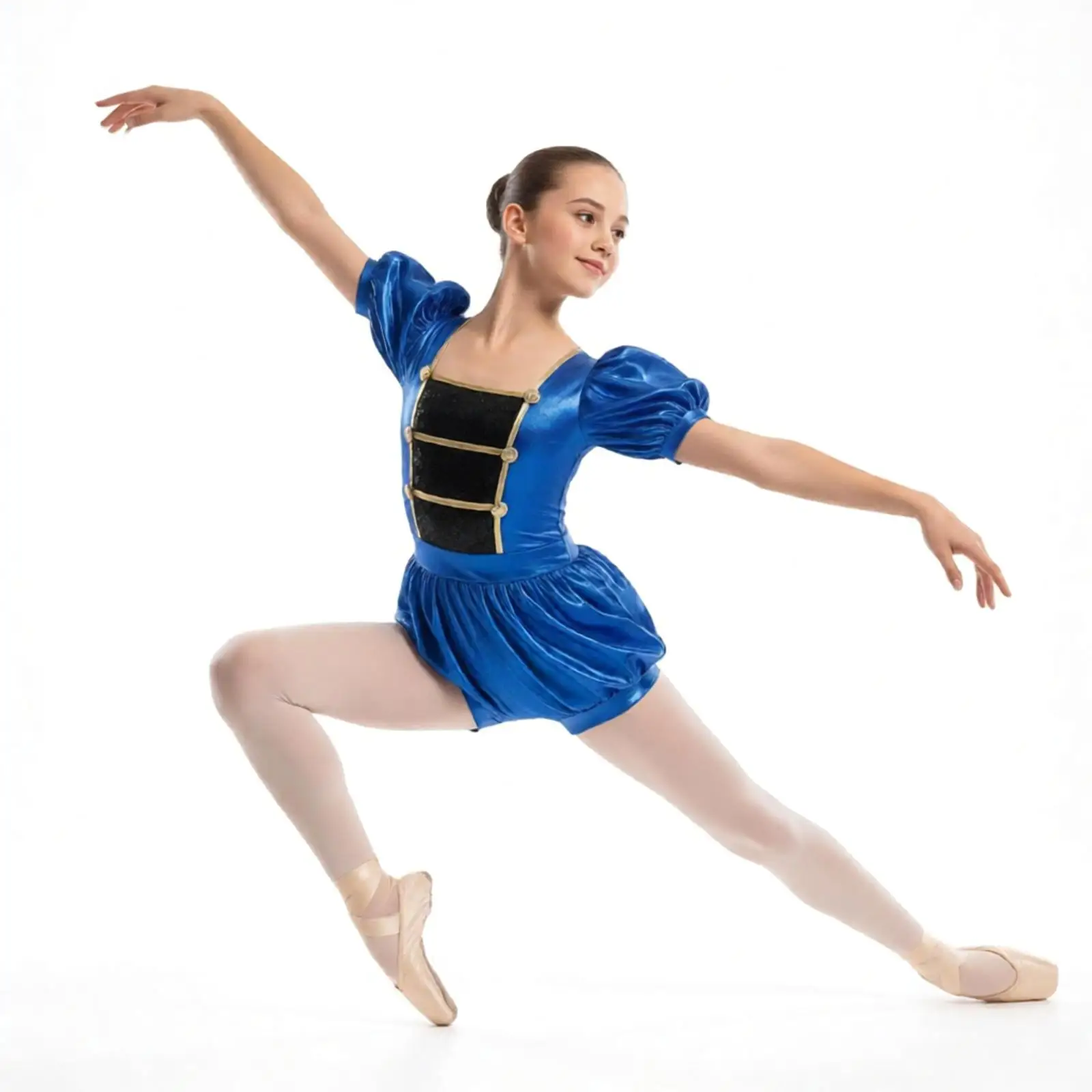 Ballet Drum Trumpet Costume Royal Honor Guard Puff Sleeves Uniform Shorty Jumpsuit Bodysuit Nutcrackers Fancy Carnival Dress Up