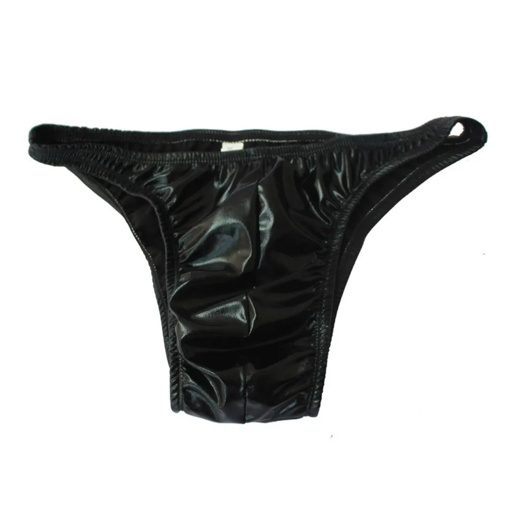 

Men Sexy Bright Shinny Patent Leather Hollow Briefs Underpants Jockstrap T-Back G-String Thongs Breathable Smooth Male Thong