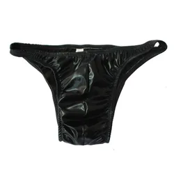 Men Sexy Bright Shinny Patent Leather Hollow Briefs Underpants Jockstrap T-Back G-String Thongs Breathable Smooth Male Thong