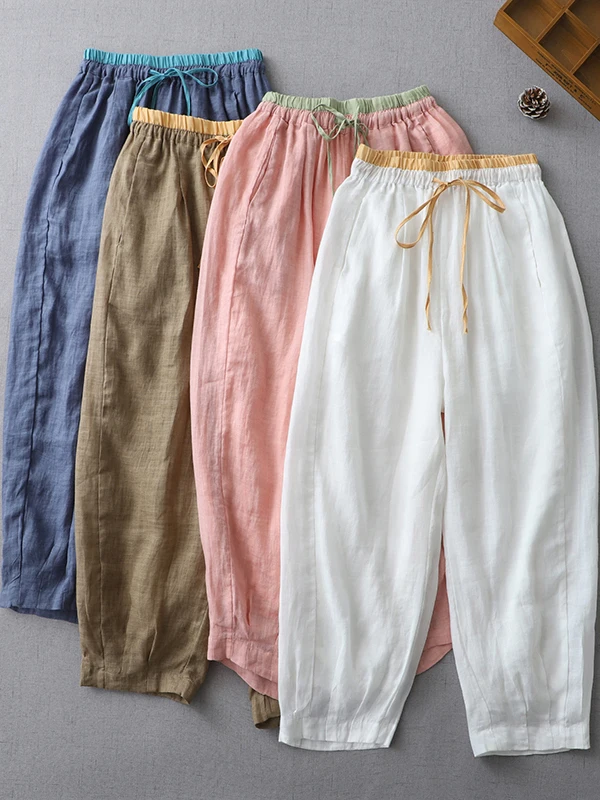 

Свободные повседневные брюки из хлопка и льна с широкими штанинами, модель Harlan, укороченные (9/10), весна-осень, удобные женские брюки больших размеров