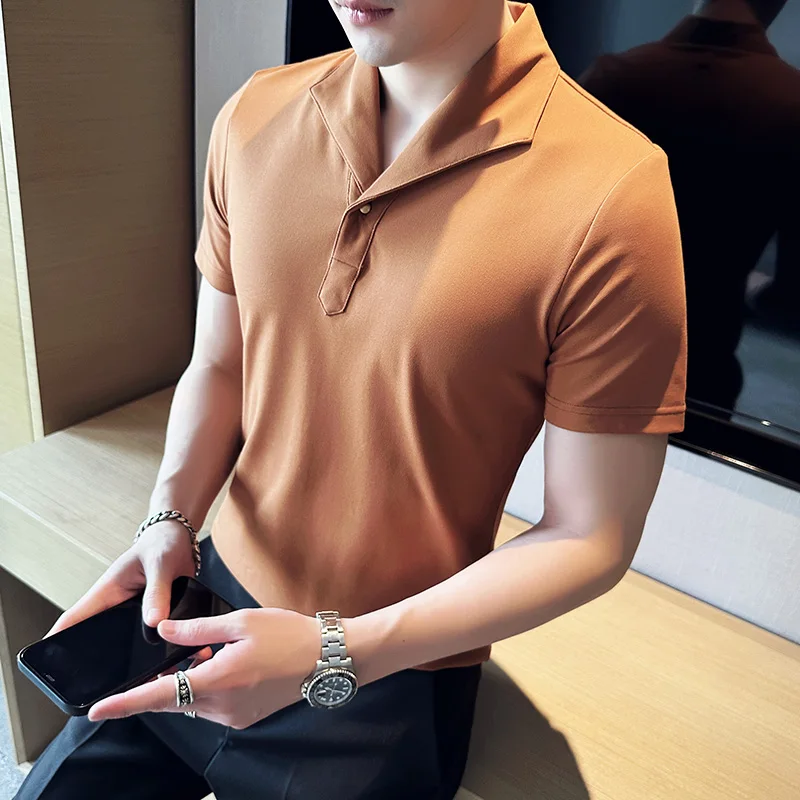 2023 Summer Men Short Sleeve Polo Shirt Fashion Simple White Solid Casual Lapel Slim Fit Formal Male Polo Shirt Homme Streetwear