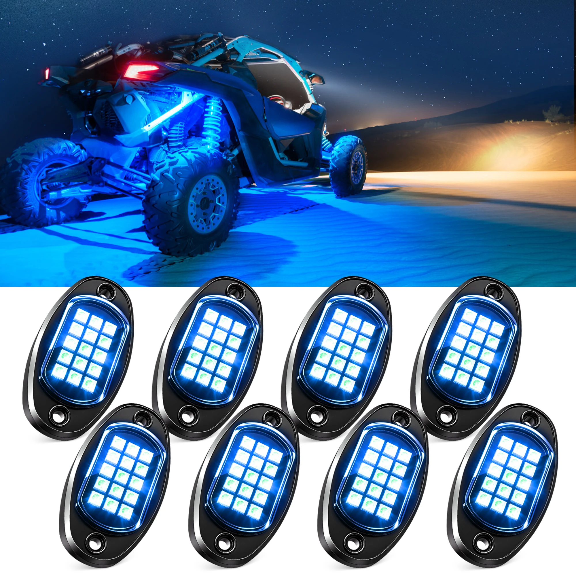 Rock Lights for Trucks, 8 Pods RGB LED Rock Lights with APP/Remote Control & Music Mode, High Bright Multilcolor Waterproof