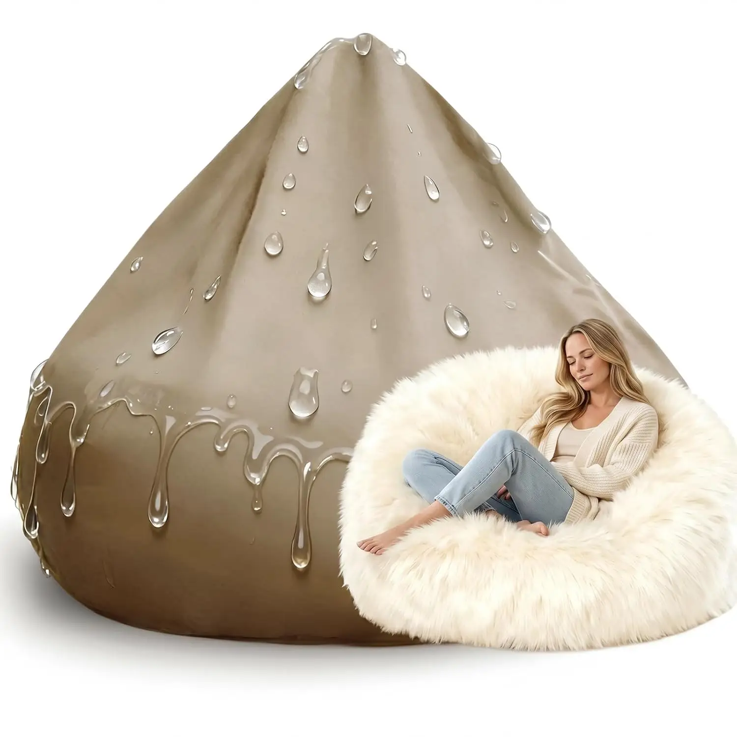 Waterproof Round Bean Bag Sofa Bed Insert Liner Cover 4/5/6/7ft No Filler EPP EPS Beans Packing, Customized