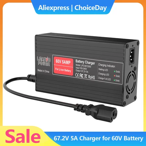 전기 오토바이 리튬 이온 배터리 충전기, IEC 충전기 포트 포함, 67.2V, 5A, 16S, 60V 전기 오토바이 리튬 이온 배터리 충전기, IEC 충전기 포트 포함, 67.2V, 5A, 16S, 60V
