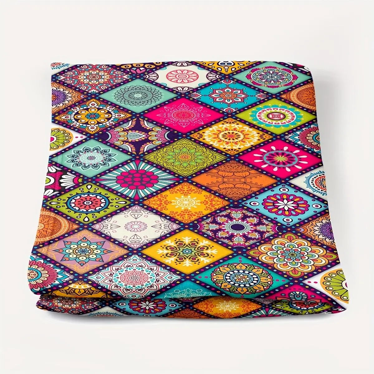 Vintage Bohemian Ethnic Printed Flannel Throw Blanket, Retro Knitted Design Single Air Conditioner Blanket for Home Office