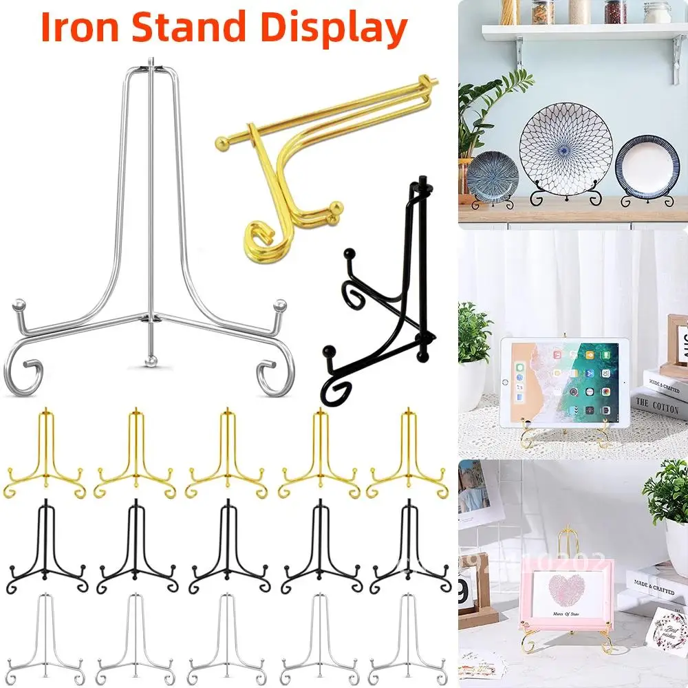 

10 Pack Iron Display Stand Iron Easel Plate Display Metal Frame Silver Stand Gold Plates Holder Photo Tablets Art Black Picture