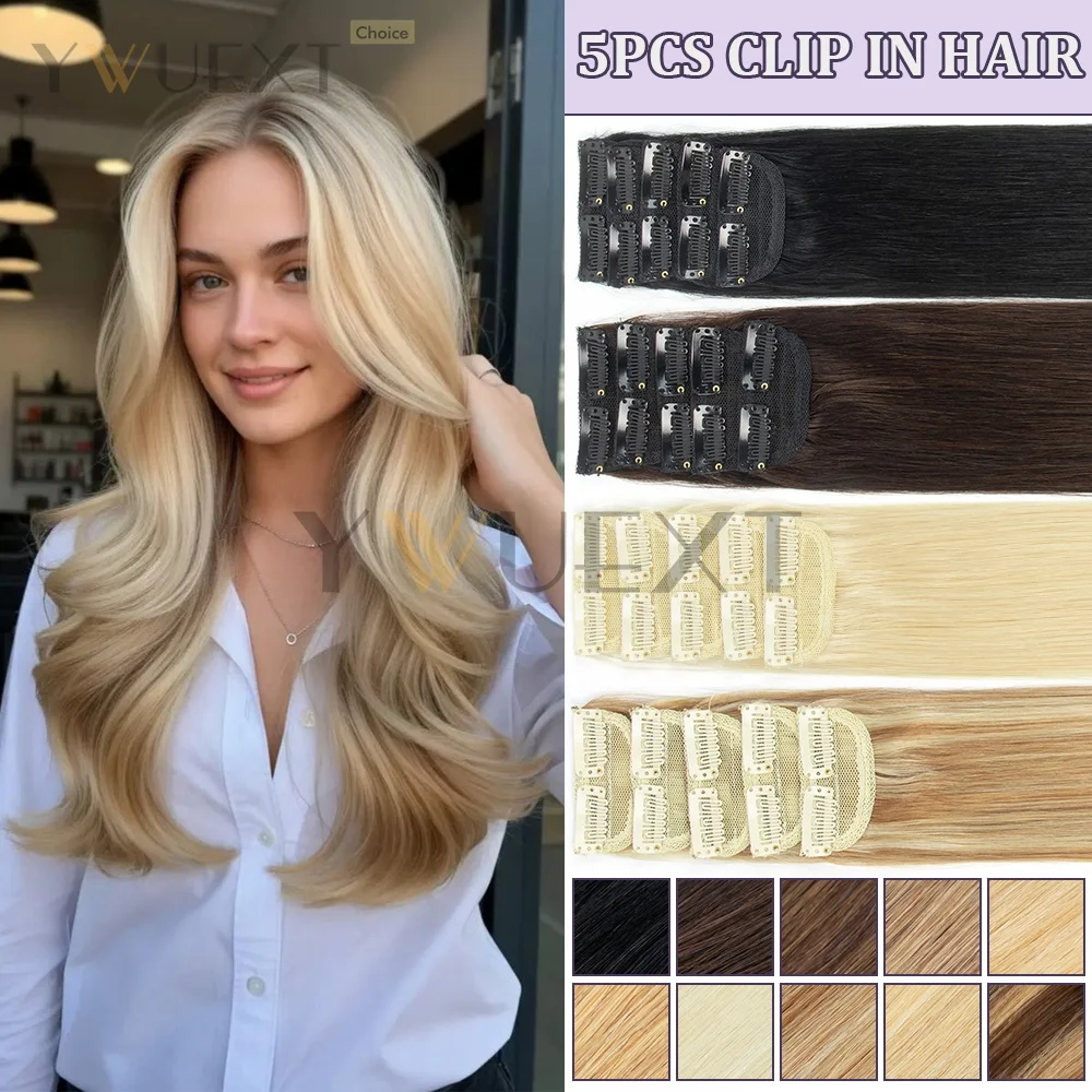 

Длинные прямые волосы для наращивания 12-18 дюймов, 5 шт./компл., заколки для женщин, 2 зажима, легко носить, 30 г-40 г