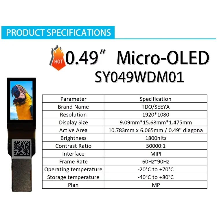 TDO-SeeYA TV049F1TSLS03 0,49 Zoll 1800 Nits 1920 * 1080 Micro-Oled-Display mit Typ-C-Treiberplatine für Nachtsicht-Wärmebildgebung