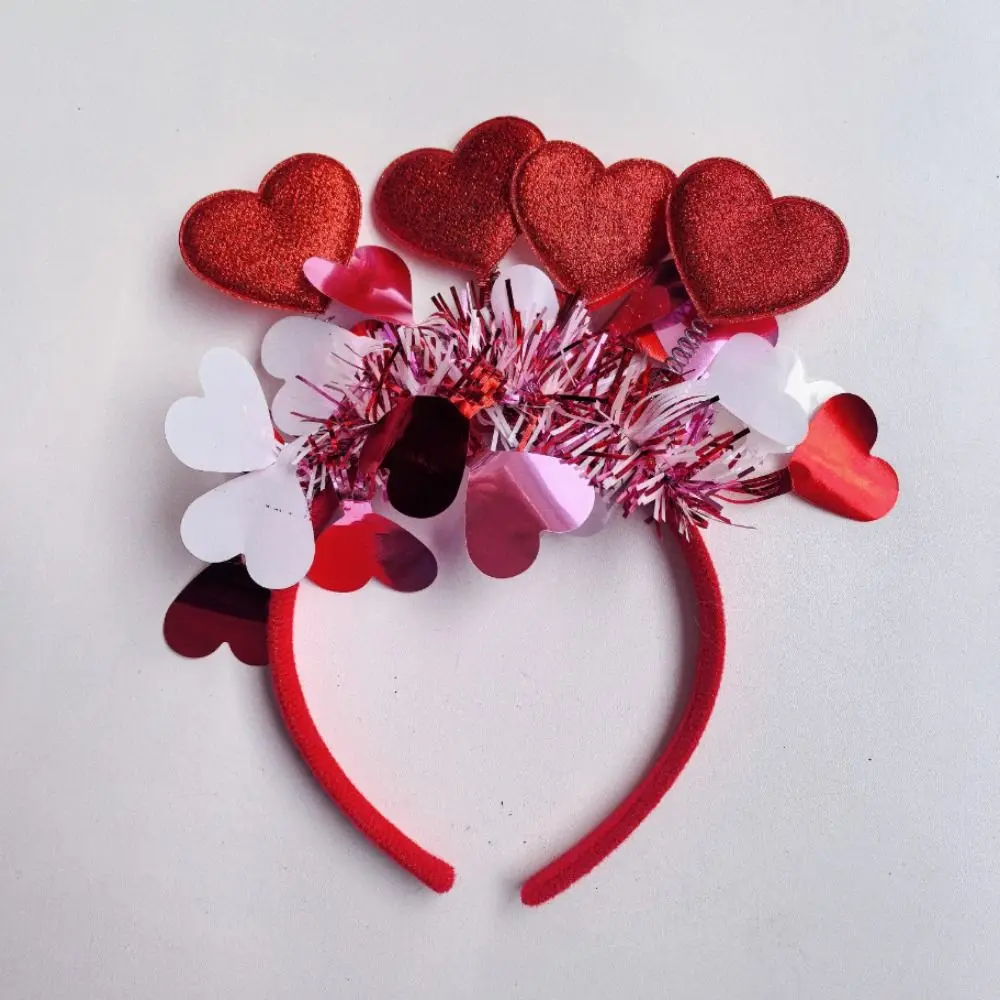 Valentines Day Glitter Heart Headbands Red/Pink Love- shaped Tinsel Valentines Headpiece Multi-purpose Sweet