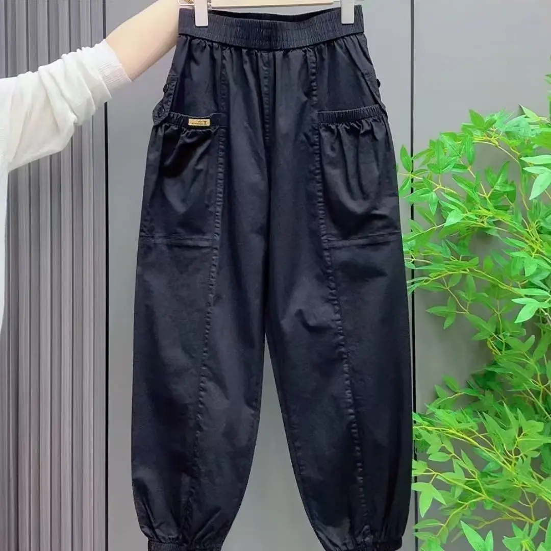 Cotton Casual Pants Women Spring Summer New Green Thin Overalls Lanterns Trousers Fashion Bundle Foot Cropped Nine Pants Female