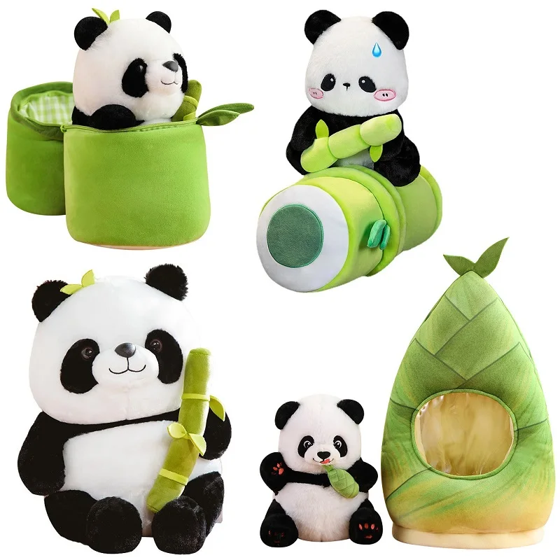 

25-60cm Cute Panda Plush Bamboo Tube Panda Doll Holding Bamboo Panda Transformed Into Plush Toy Kawaii Girls Kids Birthday Gifts