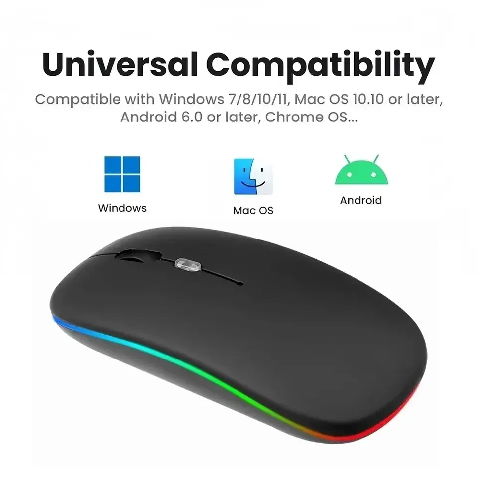ماوس لاسلكي ثنائي الوضع 2.4G وماوس بلوتوث، ماوس ألعاب بإضاءة RGB خلفية، ماوس مريح قابل لإعادة الشحن لأجهزة الكمبيوتر المحمول والكمبيوتر اللوحي - 6