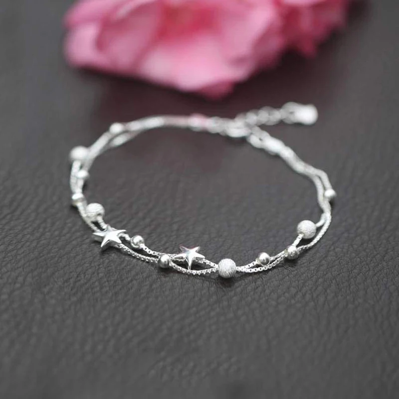 Double-Layer Star Bracelet for Her: Korean-Inspired Frosted Ball & Pentacle Charm, Versatile Accessory durable