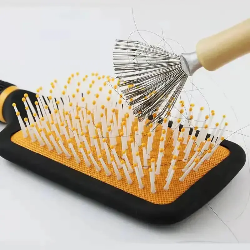 Hair Brush Cleaner Tool Mini Hair Dirt Remover Brush Wooden Handle Hair Remove Brush Claw Cleaner For Comb Cleaning Salon