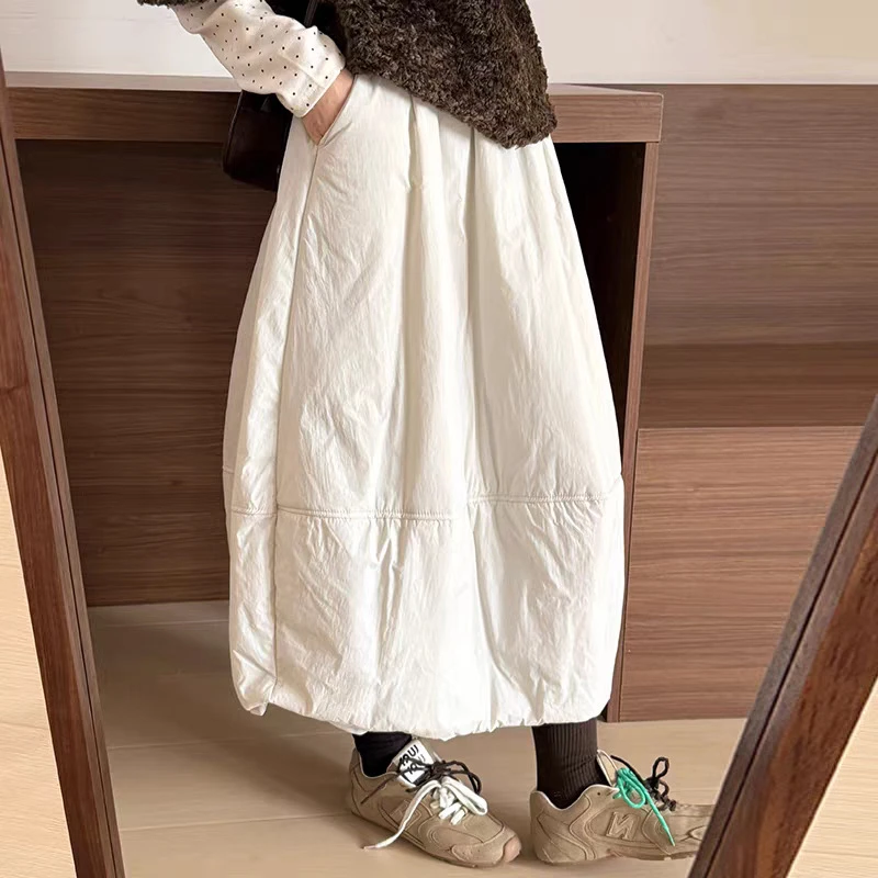 Leisure Cotton Padded Keep Warm Bud Skirt Women's Winter Dress Elastic Waist Solid Autumn Winter Casual Joker Long A-line Skirt
