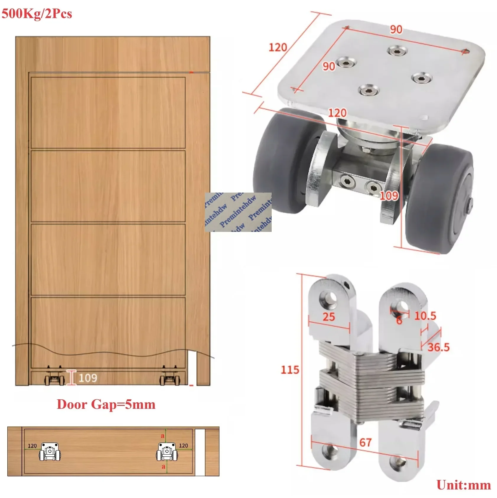 yes2Pcs Heavy Duty 500Kg Swivel Casters And 2 Conceal Hinge For Invisible Chamber Door