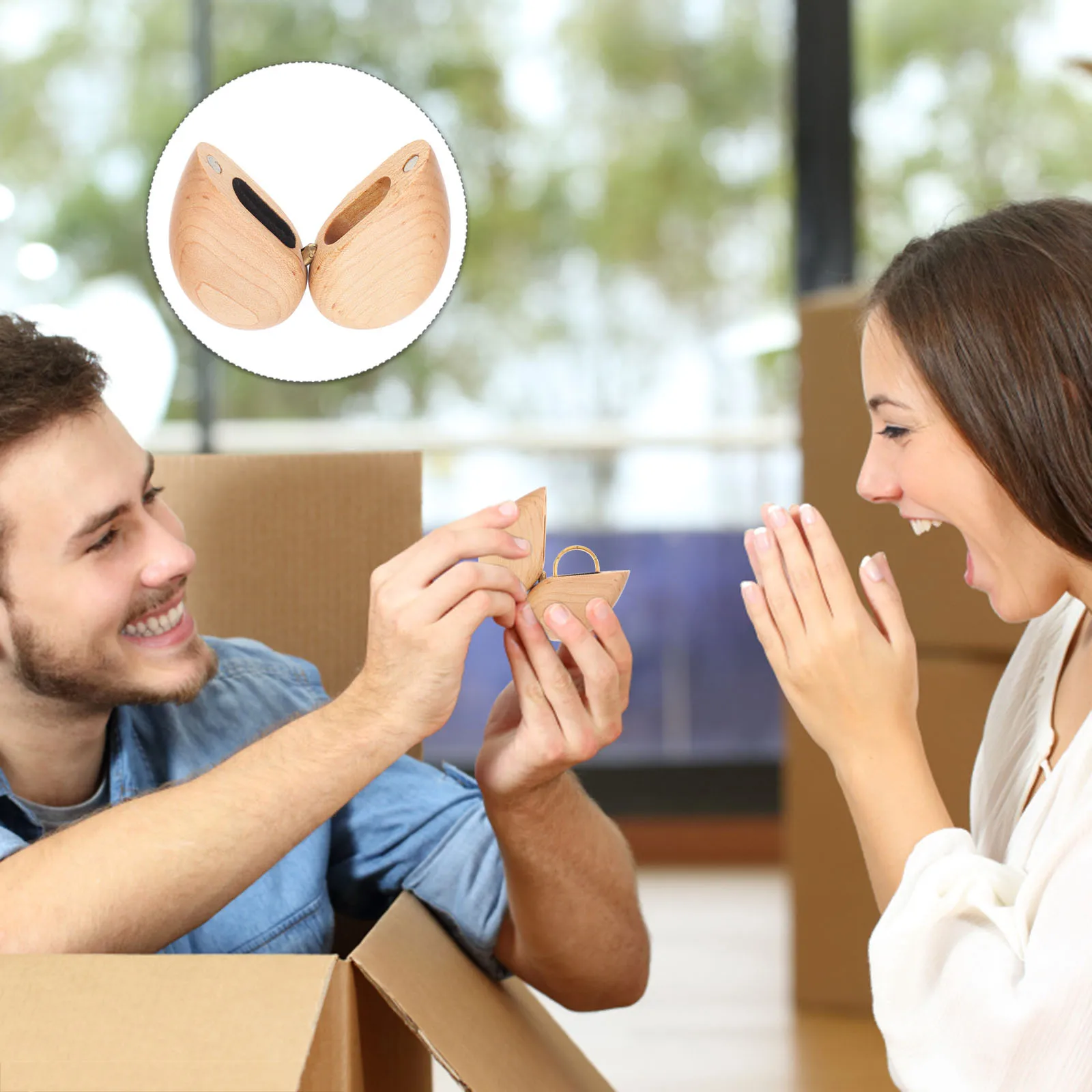 

Cherry Wood Ring Box for Proposal Wedding Romantic Heart Shaped Storage Case Durable Engagement Decor Valentine Gift
