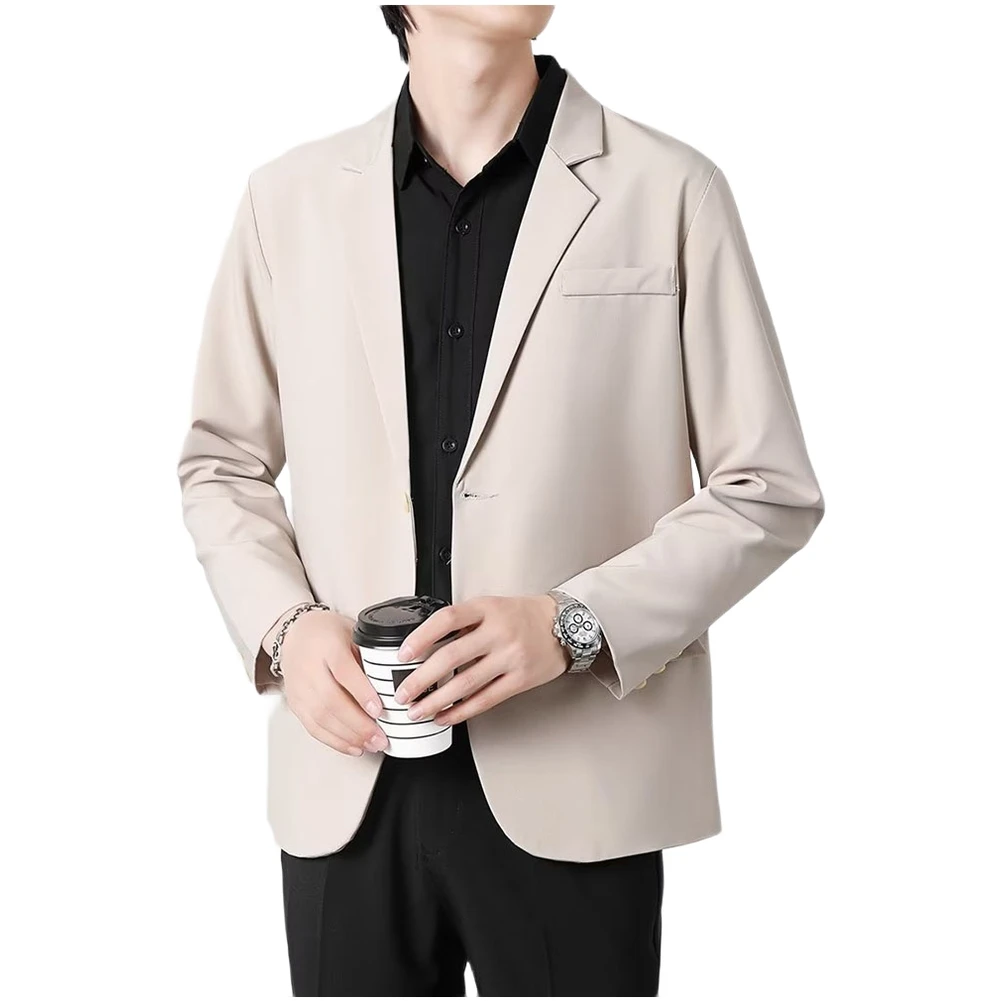 For Business Meetings Light Grey Business Jacket Draped Jacket All-match Style Casual Blazer Long Sleeve Men's Fashion