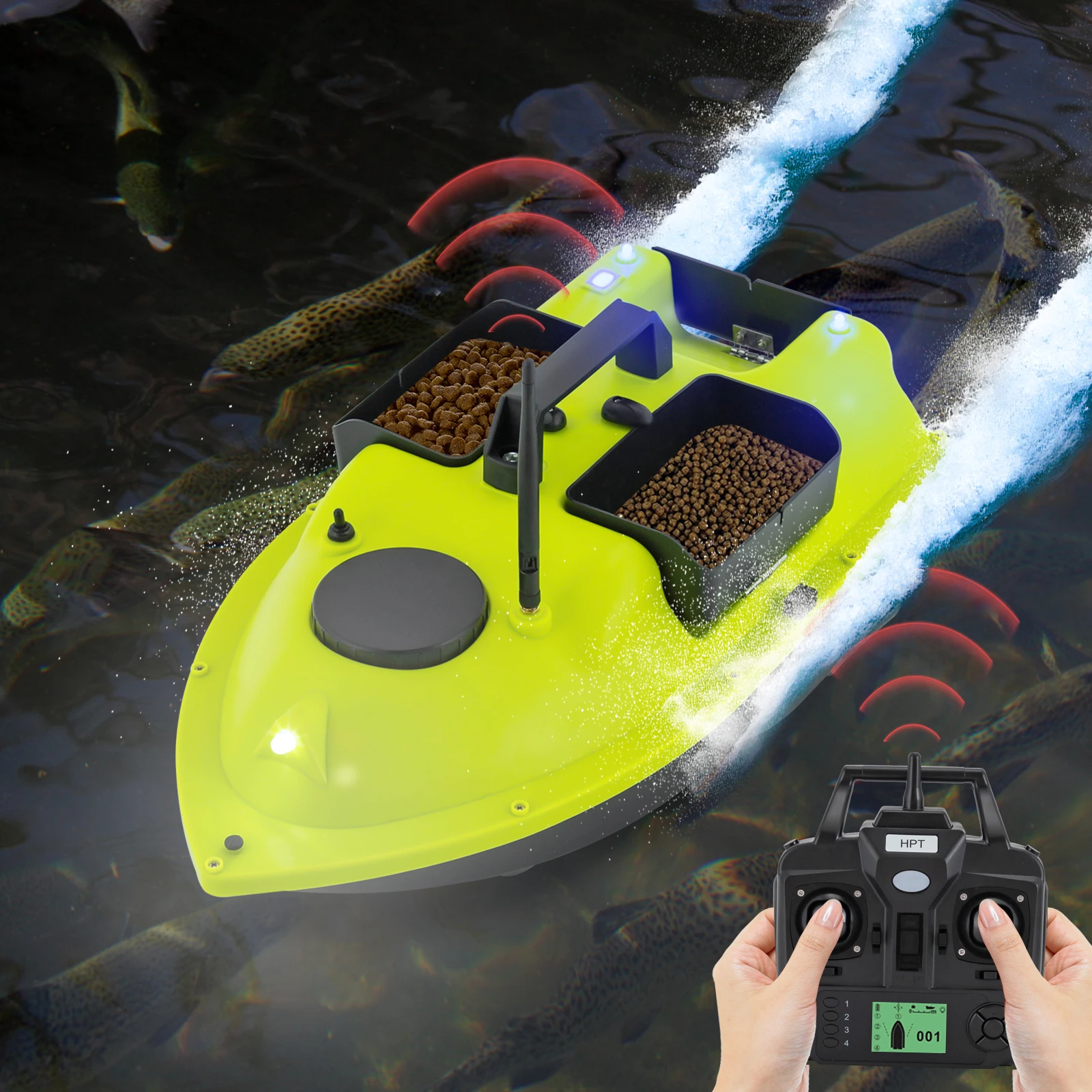 

4.4lbs Fishing Boat with Twin Motors, 99 Trolling Spots, LCD Display Remote Control, Long Battery Life, Perfect for Outdoor