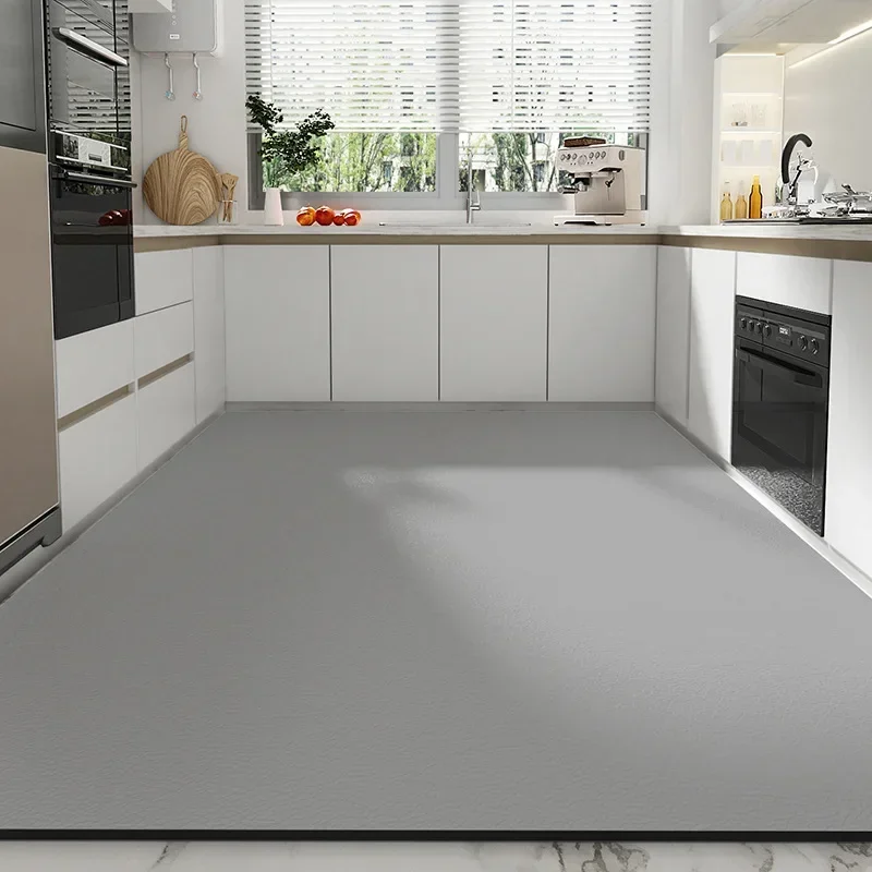 Alfombra De Pvc para Cocina, tapete De cuero gris sólido para área grande, impermeable, a prueba De aceite, antideslizante