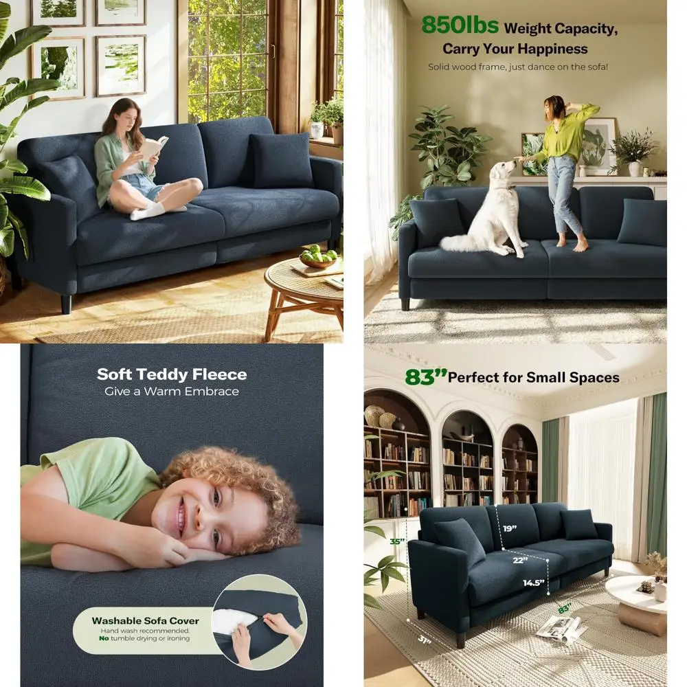 

"83-дюймовый диван для гостиной, уютные флисовые диваны, простая сборка, двухместный диван, двухместный диван с каркасом из массива дерева"