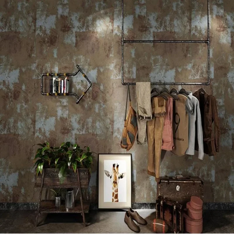 New Nostalgic Vintage Metal Papel De Parede Clothing Store Barber Bar Cement Industrial Style Coffee Shop Restaurant Wallpaper