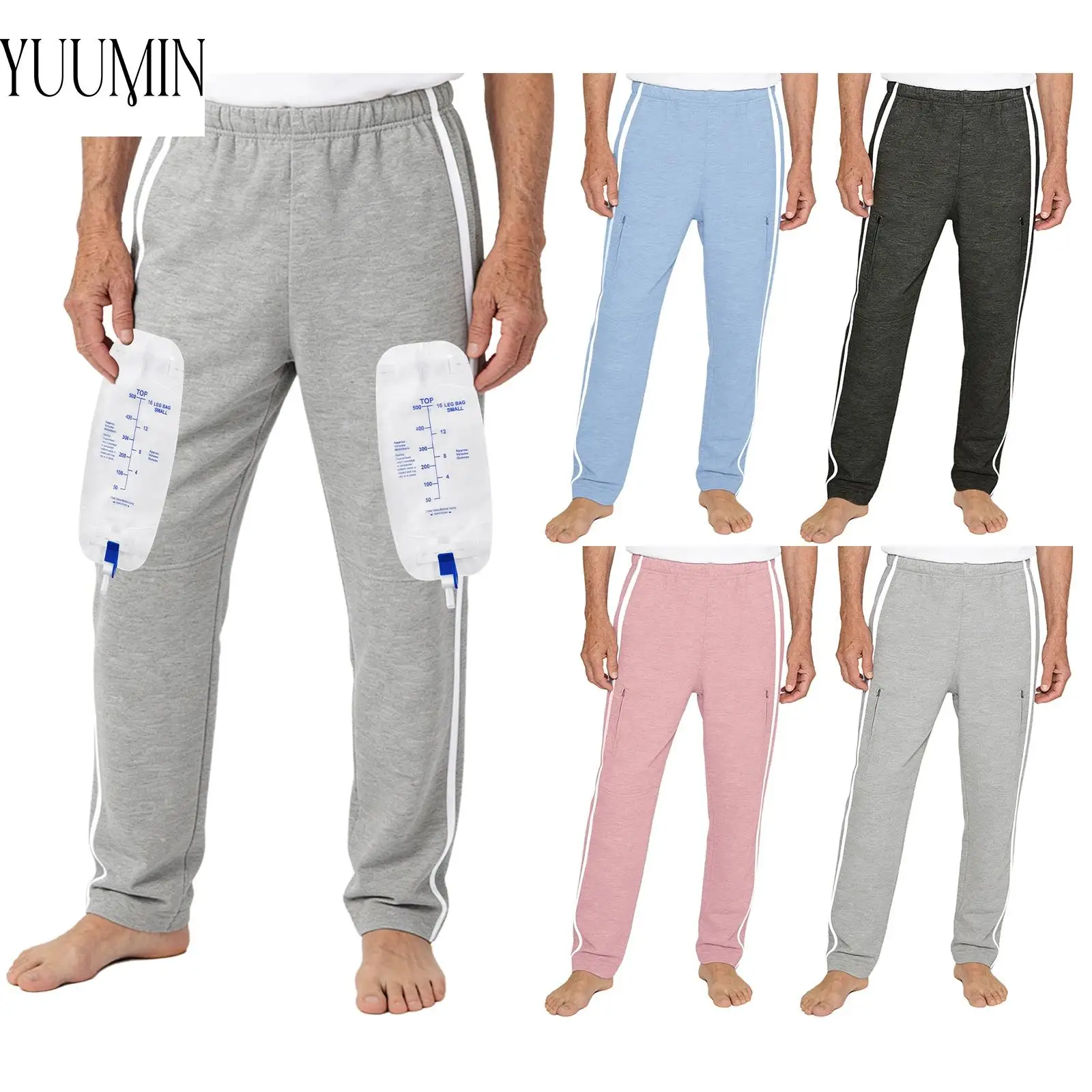 

Универсальные брюки для взрослых с особыми потребностями, с отверстием для сбора мочи и широкими штанинами, эластичные и удобные, для повседневного использования пациентами.