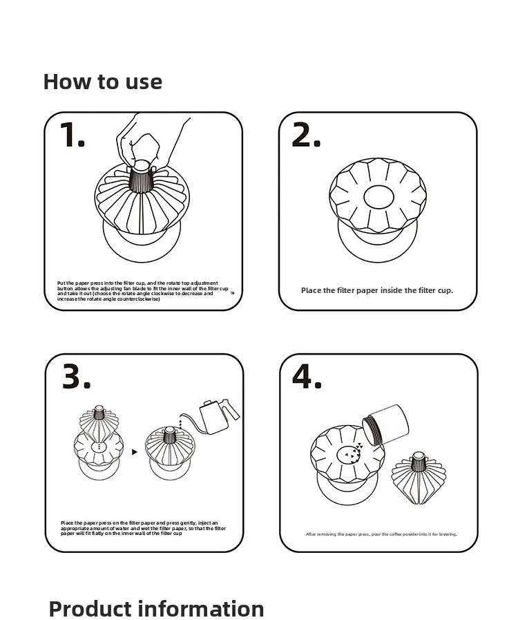 Filterbekerpers Verstelbare hoek Cake V60 Origami Filterbeker Handbrouwen Koffiehulpmiddel