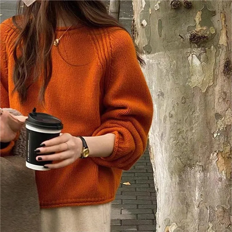 2025 Winter Clothe Woman Pull Femmes All-match Loose Simple Style Sweater Comfortable Solid Color Round Neck Long Sleeves Casual