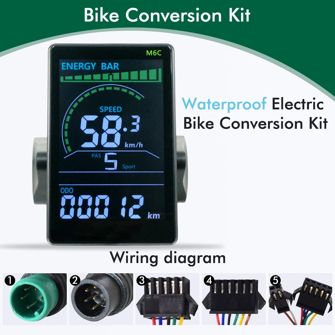 24V 36V 48V M6C Electric Bike LCD Display Meter Waterproof E Scooter LCD Panel Color Screen with USB For Mountain Electric Bike