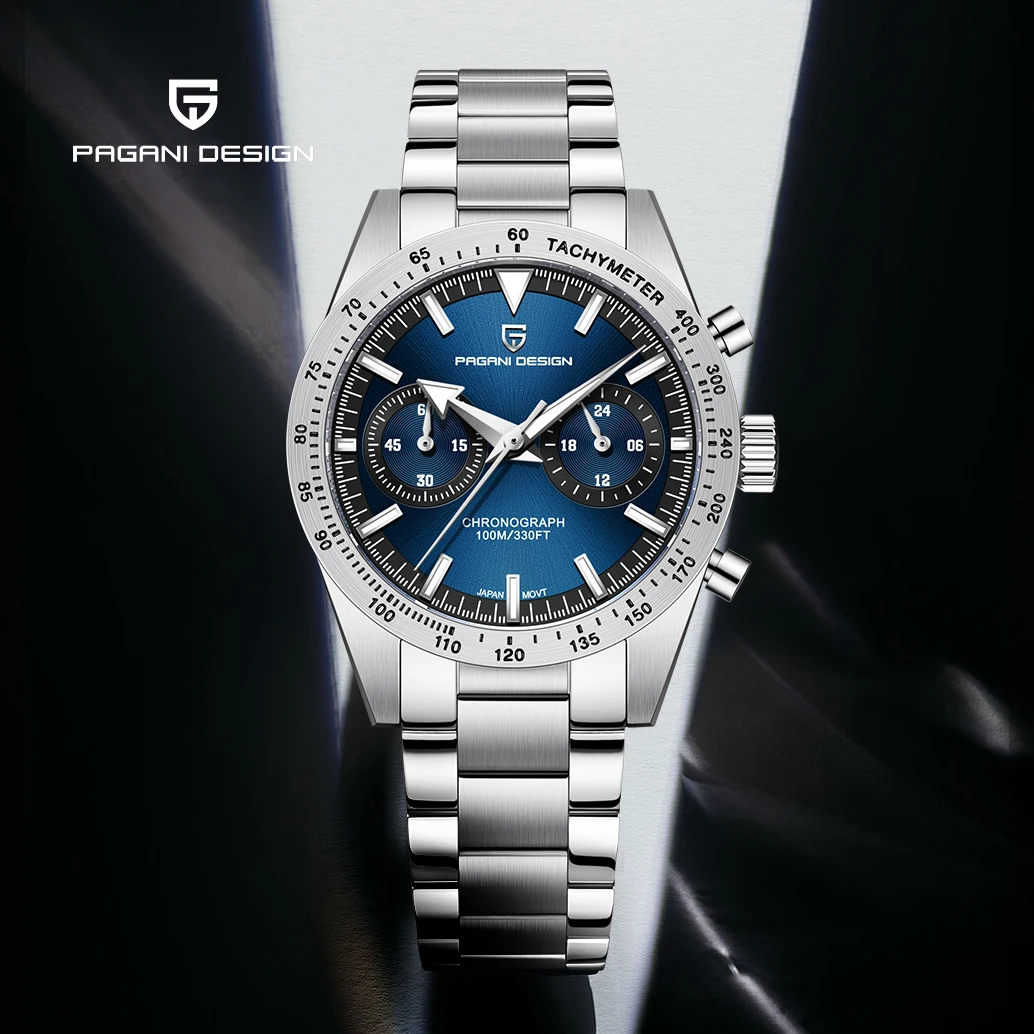 PAGANI DESIGN 2026 New Retro Wide arrow Moon Men's Watches Luxury Quartz Watch For Men Sport Chronograph VK64 AR Sapphire glass