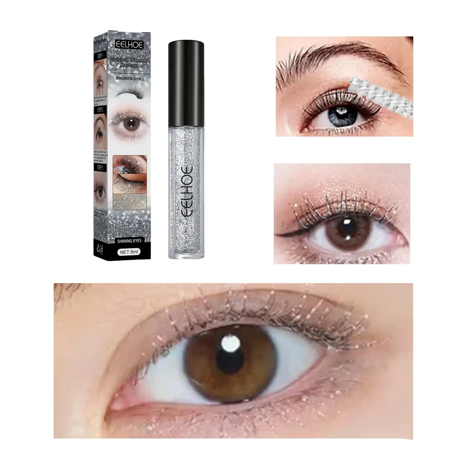 5xSparkling Diamond Glitter Mascara Easy to Remove Waterproof for Parties