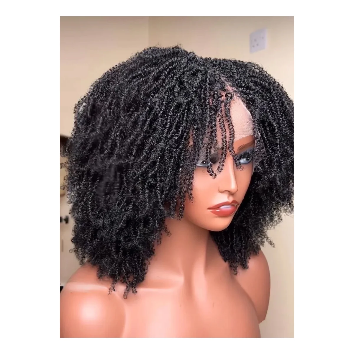 4C Kinky Afro Twist Braid Wig Natural Black 5x5 HD Lace Frontal Synthetic Micro Loc Style with Baby Hair