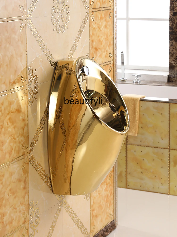 Household Ceramic Golden Adult Wall-Mounted Automatic Induction Urinal Hotel Project Urinal Urinal Funnel