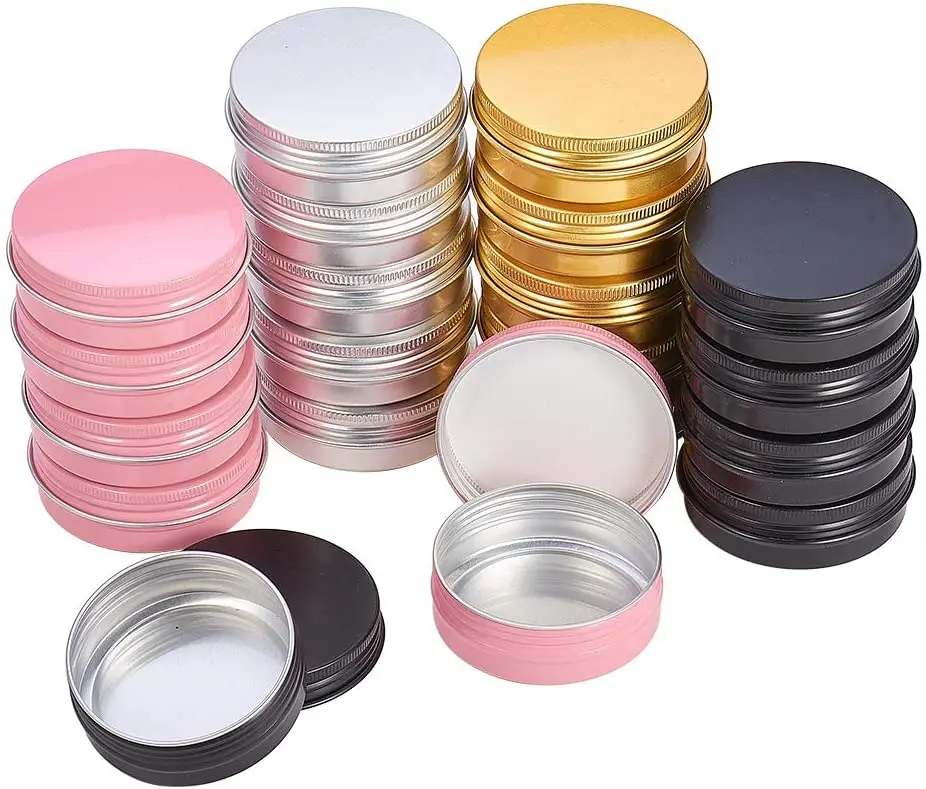 50PCS Cream Jar Tin Cosmetic Lip Balm Containers Nail Derocation Crafts Pot Refillable Bottle Screw Thread Empty Aluminum