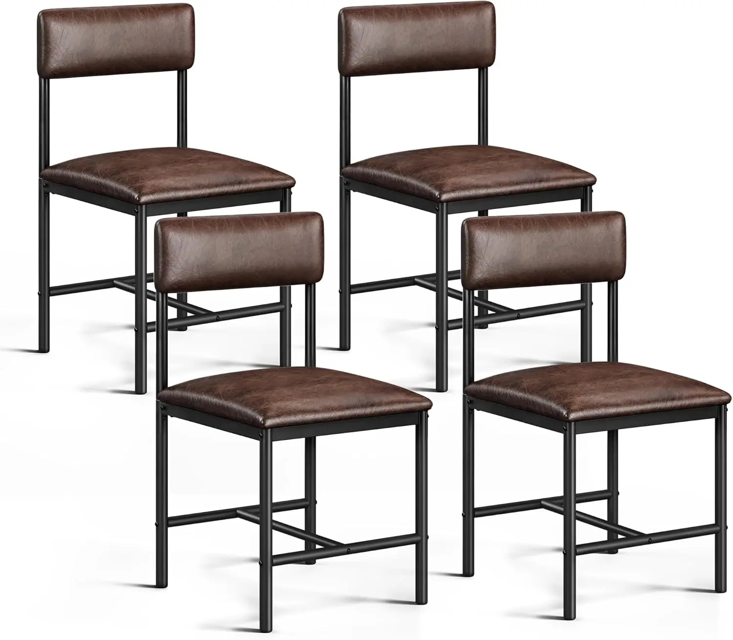 Ensemble de 4 chaises de salle à manger en similicuir avec pieds en métal, marron, cuisine moderne, restaurant