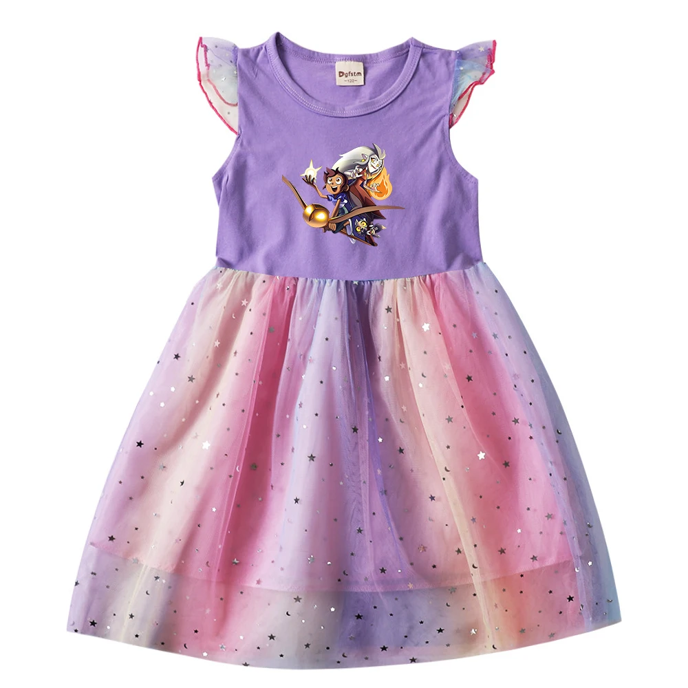 The Owl House-vestidos de verano para niñas, ropa de princesa de manga corta con dibujos animados, malla para baile de graduación