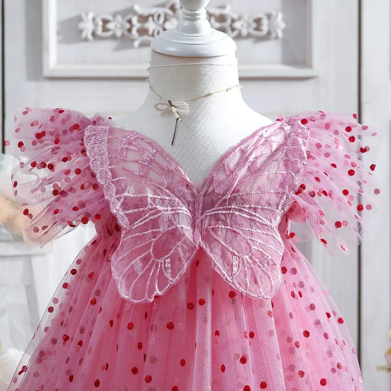 Butterfly Wings Fluffy Mesh Dress Children\'s Summer Dress for Flower Girls and Princesses