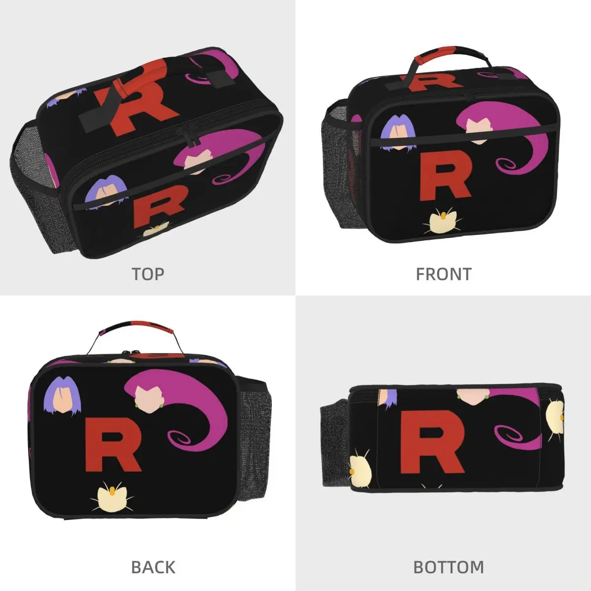 Letter R Team Rocket Logo Insulated Lunch Bag for Women Children Portable Food Boxes Thermal Lunch Box Tote