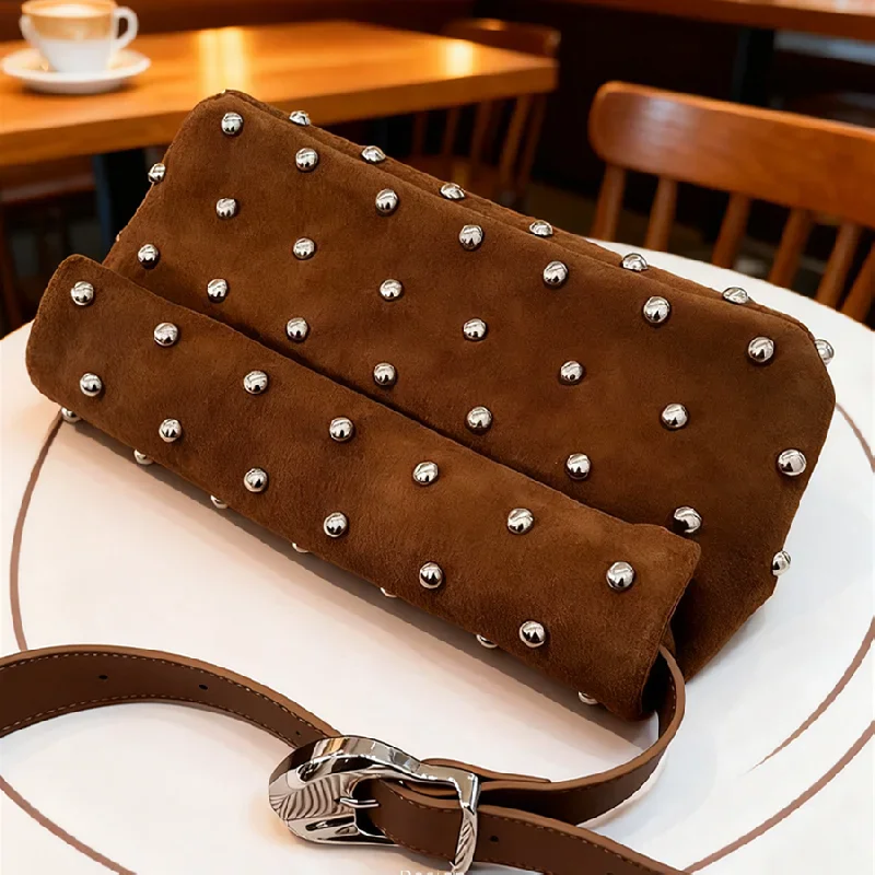 

Luxury Designer Shoulder Bag Women Rivet Crossbody Bag High Quality Suede Handbags Female Shopper Tote Bags for Women Purses NEW