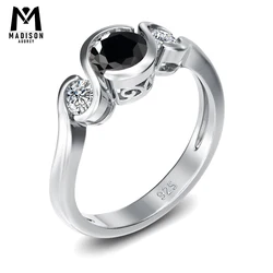 Madison Audury Unique Black Moissanite Rings for Women Silver 925 Luxury Certified Wedding Accessories Bride Gift Fine Jewelry