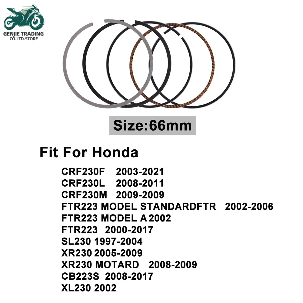 

Motorcycle Engine Piston Rings 66mm STD for Honda SL230 1997-2004 XR230 2005-2009 CB223S 2008-2017 XL230 2002 FTR223 2000-2017