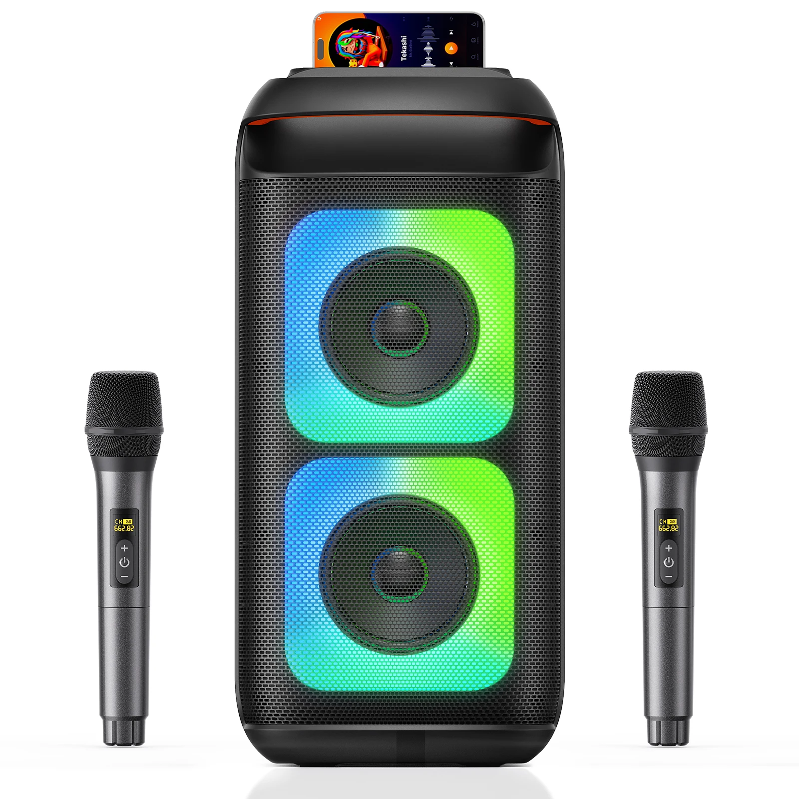 T37 Karaoke Machine with 2 Wireless Microphones, Powerful Dual 8