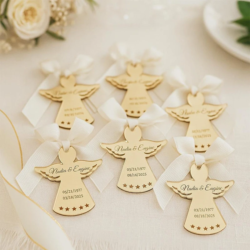 

20/50Pcs Personalized Tags Engraved Mirror Acrylic Wedding Hole Party Name Baby Baptism Decoration Custom Gift Tags