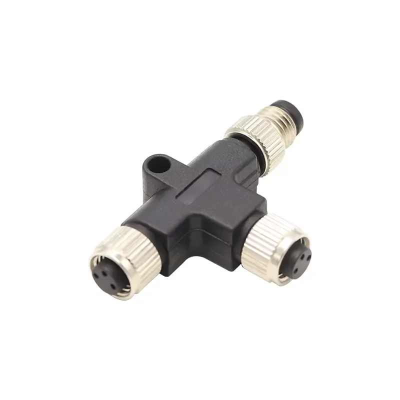

M12 T-Type Integral Waterproof Splitter Connector 2-4 Pin Male/Female Threaded IP67 for Signal Distribution